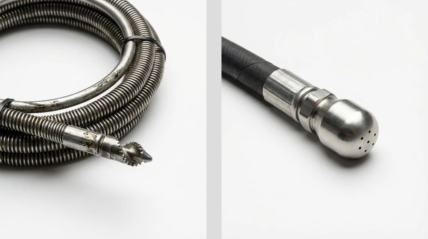 Drain snake cable and hydro jetting nozzle used for drain cleaning in Wamego, KS